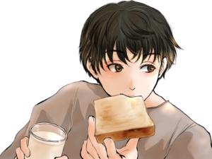 食パンを食べる青年